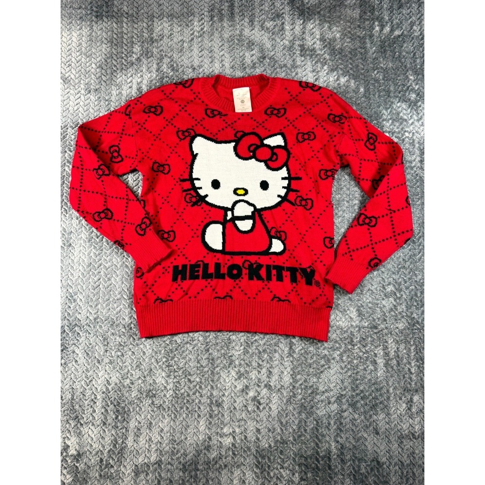 Sanrio Hello Kitty Sweater Womens XS Red Cotton Graphic Crew Neck Long Sleeve